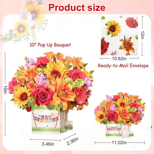 Alt view image 7 of 7 - Birthday Cards for Women,Music and Light 10Inch Sunflower Bouquet 3D Popup Birthday Gift Card for Women Mom Wife Daughter Sister(Blank Notecard & Envelope)