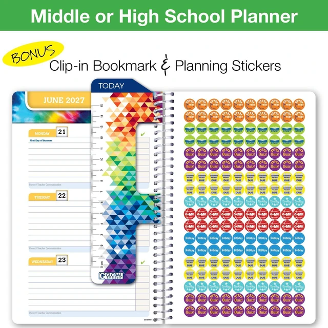 Alt view image 3 of 7 - 2026-2027 Middle & High School Student Planner 5.5" x 8.5" - Dated Weekly & Monthly Academic Planner with Ruler/Bookmark & Stickers, Ideal for Homework, Block Style, Rainbow Linen