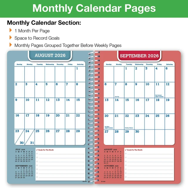 Alt view image 5 of 7 - 2026-2027 Middle & High School Student Planner 5.5" x 8.5" - Dated Weekly & Monthly Academic Planner with Ruler/Bookmark & Stickers, Ideal for Homework, Block Style, Rainbow Linen