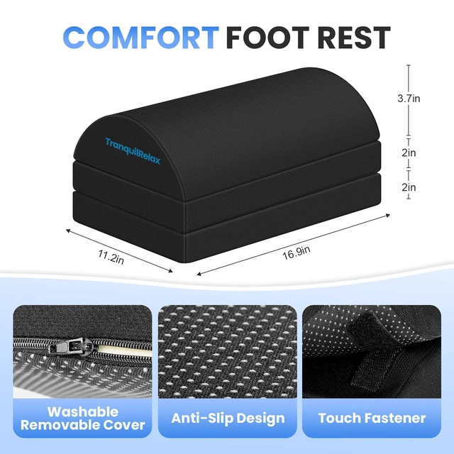 Alt view image 3 of 7 - Foot Rest Under Desk, 3-Height Adjustable Foot Stool, Black Desk foot rest, ergonomic foot support, machine-washable cover, non-slip bottom, gaming foot rest, office, car