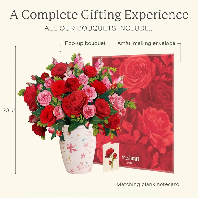 Alt view image 4 of 6 - Grande Blooming Roses 20.5 Inch Life-Sized 3D Pop Up Cards Anniversary, Valentine's Day, Mothers Day, Thank You, Gifts for Mom and Her Includes Notecard and Envelope