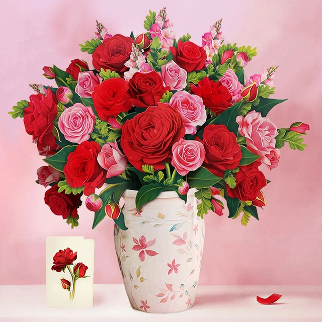 Alt view image 2 of 6 - Grande Blooming Roses 20.5 Inch Life-Sized 3D Pop Up Cards Anniversary, Valentine's Day, Mothers Day, Thank You, Gifts for Mom and Her Includes Notecard and Envelope