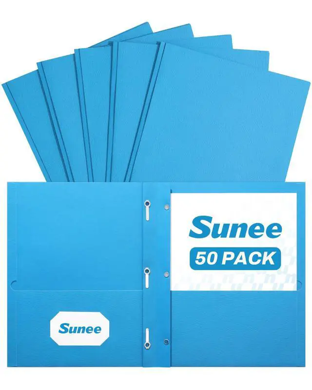 Main image of Folders with Prongs, 50 Pack 3 Prong Folders with 3 Metal Prong Fastener Clips, 2 Pocket, Fit Letter Size Paper, Paper Folders for School Office Home Business, Blue