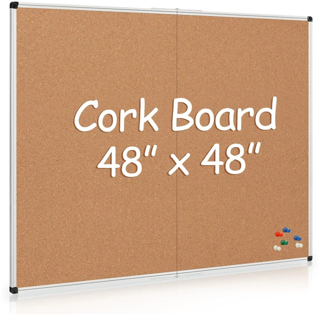Main image of Extra Large Cork Bulletin Board 48" X 48", Foldable Notice Pin Board for Wall, Silver Aluminum Framed 4'x4' Corkboard, Wall Mounted Noticeboard with 36 Push Pins for School, Home & Office