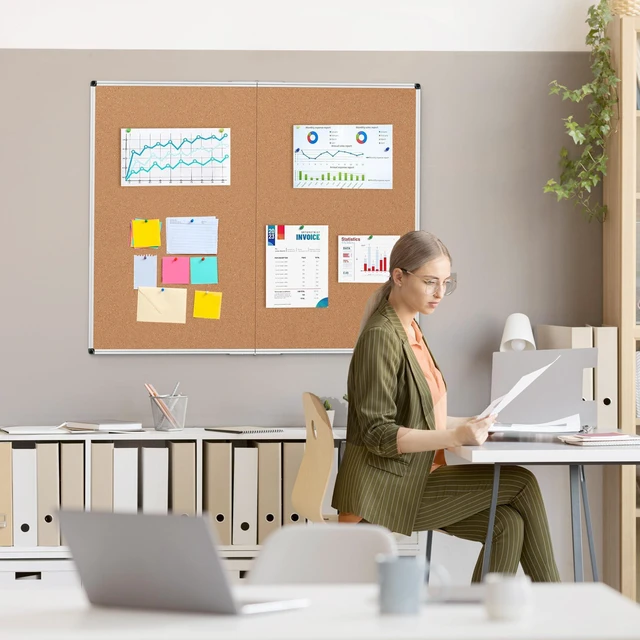 Alt view image 2 of 7 - Extra Large Cork Bulletin Board 48" X 48", Foldable Notice Pin Board for Wall, Silver Aluminum Framed 4'x4' Corkboard, Wall Mounted Noticeboard with 36 Push Pins for School, Home & Office