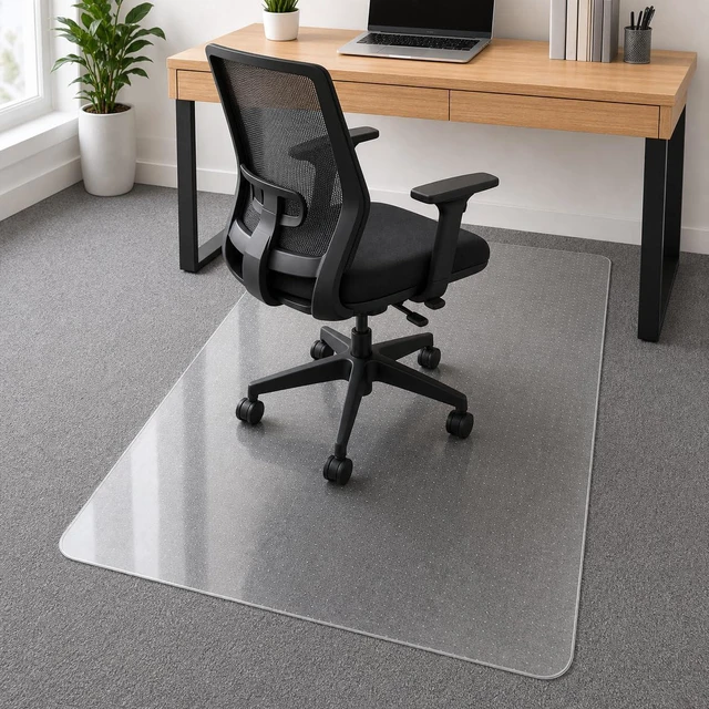 Main image of Clear Office Chair Mat 36" x 48" for Low-Pile Carpet Clear PVC With Anti-Slip Studs, Ideal for Home Offices, Workspaces and Gaming Setups, Smooth Surface Supports Daily Rolling