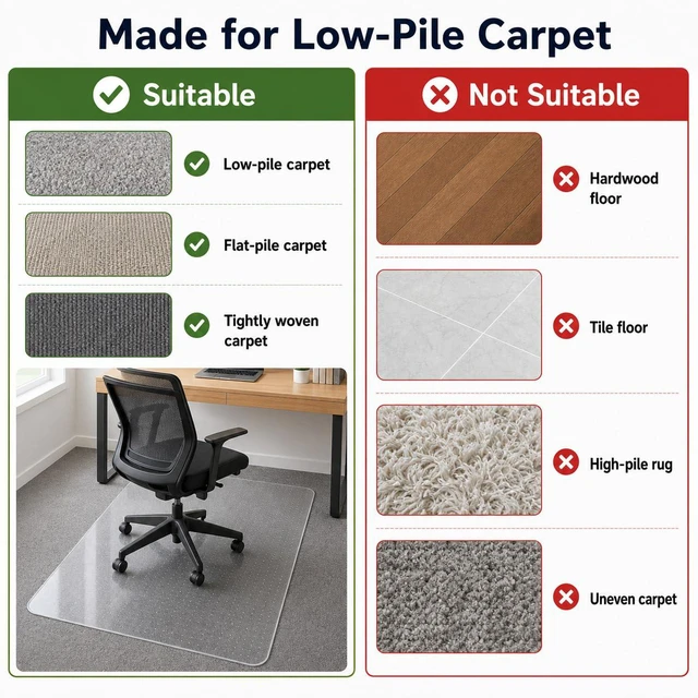 Alt view image 3 of 7 - Clear Office Chair Mat 36" x 48" for Low-Pile Carpet Clear PVC With Anti-Slip Studs, Ideal for Home Offices, Workspaces and Gaming Setups, Smooth Surface Supports Daily Rolling