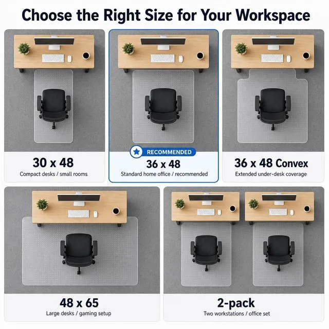 Alt view image 2 of 7 - Clear Office Chair Mat 36" x 48" for Low-Pile Carpet Clear PVC With Anti-Slip Studs, Ideal for Home Offices, Workspaces and Gaming Setups, Smooth Surface Supports Daily Rolling