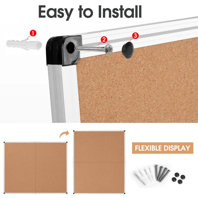 Alt view image 7 of 7 - Extra Large Cork Bulletin Board 48" X 48", Foldable Notice Pin Board for Wall, Silver Aluminum Framed 4'x4' Corkboard, Wall Mounted Noticeboard with 36 Push Pins for School, Home & Office