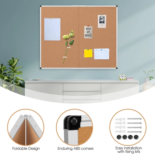 Alt view image 6 of 7 - Extra Large Cork Bulletin Board 48" X 48", Foldable Notice Pin Board for Wall, Silver Aluminum Framed 4'x4' Corkboard, Wall Mounted Noticeboard with 36 Push Pins for School, Home & Office