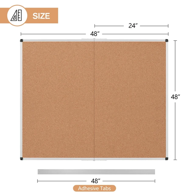 Alt view image 3 of 7 - Extra Large Cork Bulletin Board 48" X 48", Foldable Notice Pin Board for Wall, Silver Aluminum Framed 4'x4' Corkboard, Wall Mounted Noticeboard with 36 Push Pins for School, Home & Office