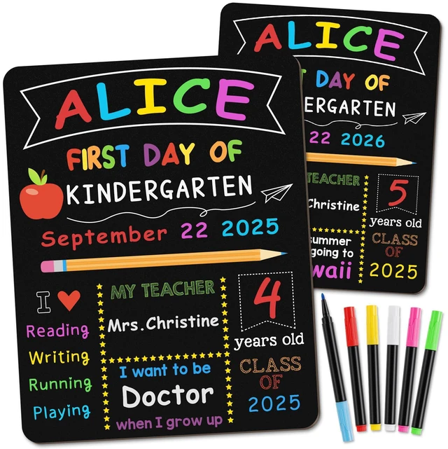 Main image of First & Last Day of School Board, 10.3 x 13 Inch Double Sided Back to School Sign for Kids/Girls/Boys, Reusable Wooden 1st Day of Preschool/Kindergarten Chalkboard