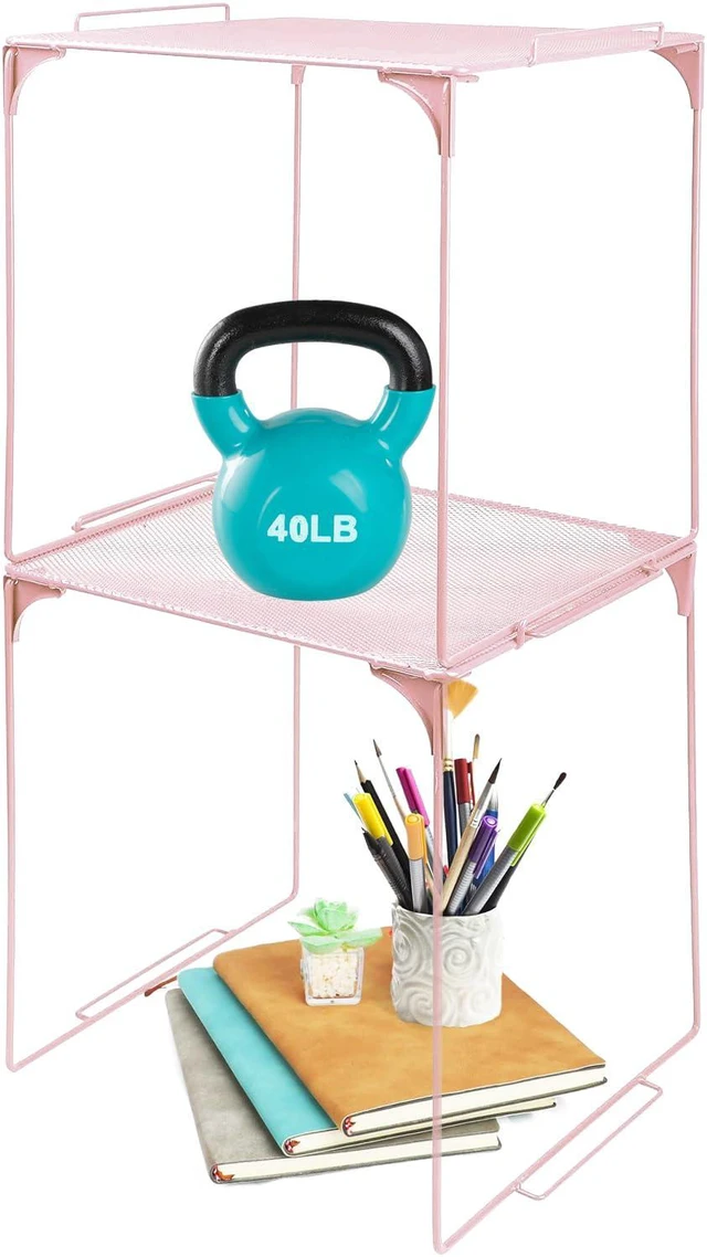 Main image of Locker Organizer Shelf, Stackable, Extra Tall, Fits Standard Size School Lockers (Pink 2 Pack)