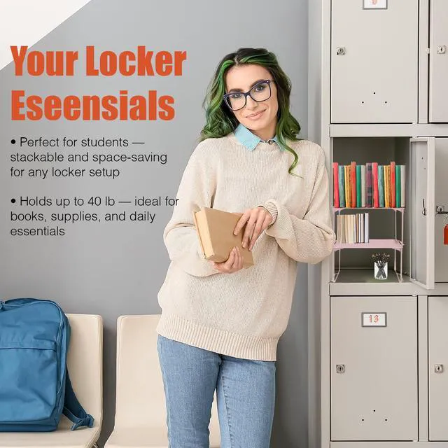 Alt view image 4 of 6 - Locker Organizer Shelf, Stackable, Extra Tall, Fits Standard Size School Lockers (Pink 2 Pack)
