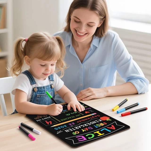 Alt view image 5 of 7 - First & Last Day of School Board, 10.3 x 13 Inch Double Sided Back to School Sign for Kids/Girls/Boys, Reusable Wooden 1st Day of Preschool/Kindergarten Chalkboard