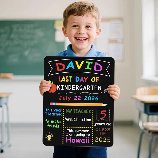 Alt view image 7 of 7 - First & Last Day of School Board, 10.3 x 13 Inch Double Sided Back to School Sign for Kids/Girls/Boys, Reusable Wooden 1st Day of Preschool/Kindergarten Chalkboard