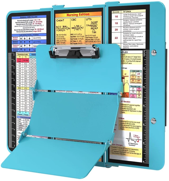 Main image of Nursing Clipboard Foldable, Foldable Clipboard w/Nursing Edition Cheat Charts,3 Layers Aluminum, Nurse Clipboard w/Low Profile Clip&Pen Clip Pocket for Students, Nurses and Doctors, Blue