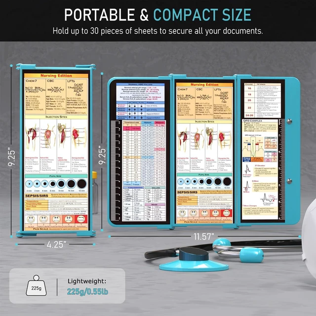 Alt view image 2 of 7 - Nursing Clipboard Foldable, Foldable Clipboard w/Nursing Edition Cheat Charts,3 Layers Aluminum, Nurse Clipboard w/Low Profile Clip&Pen Clip Pocket for Students, Nurses and Doctors, Blue