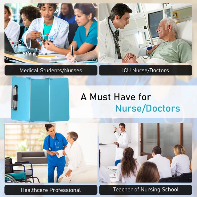Alt view image 7 of 7 - Nursing Clipboard Foldable, Foldable Clipboard w/Nursing Edition Cheat Charts,3 Layers Aluminum, Nurse Clipboard w/Low Profile Clip&Pen Clip Pocket for Students, Nurses and Doctors, Blue