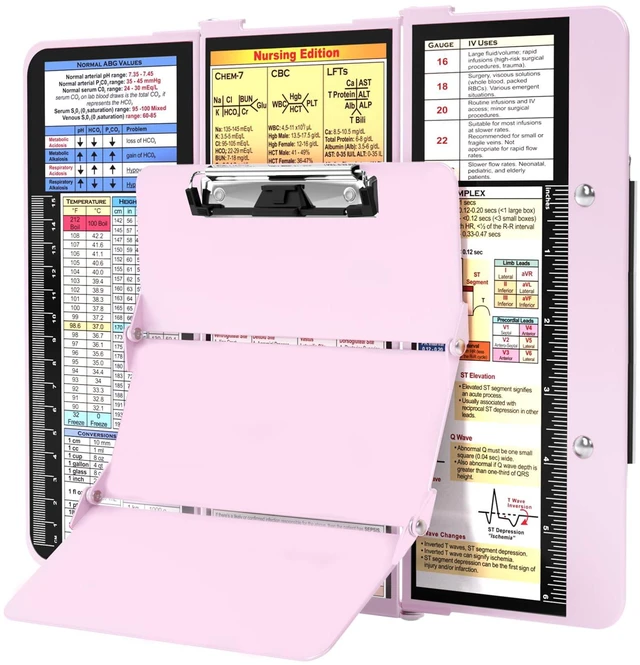Main image of Nursing Clipboard Foldable, Foldable Clip Board w/Nursing Edition Medical Charts,3 Layers Aluminum, Nurse Note w/Low Profile Clip&Pen Clip for Students, Nurses and Doctors, Baby Pink