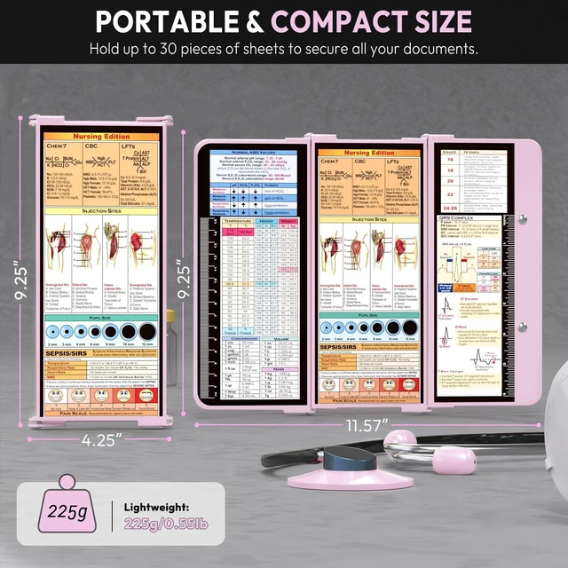 Alt view image 2 of 7 - Nursing Clipboard Foldable, Foldable Clip Board w/Nursing Edition Medical Charts,3 Layers Aluminum, Nurse Note w/Low Profile Clip&Pen Clip for Students, Nurses and Doctors, Baby Pink