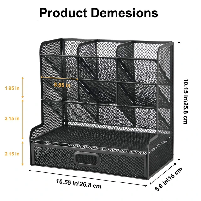 Alt view image 6 of 6 - Mesh Pen Holder for Desk, Multi-Functional Pencil Organizer with Drawer, Desk Organizers and Accessories for Office Art Supplies (Large Black)