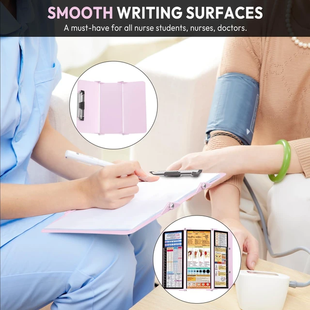 Alt view image 4 of 7 - Nursing Clipboard Foldable, Foldable Clip Board w/Nursing Edition Medical Charts,3 Layers Aluminum, Nurse Note w/Low Profile Clip&Pen Clip for Students, Nurses and Doctors, Baby Pink