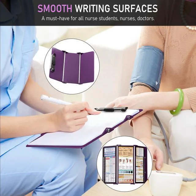 Alt view image 4 of 7 - Nursing Clipboard Foldable w/Nursing Edition Cheat Charts, 3 Layers Aluminum, Nurse Board w/Low Profile Clip&Pen Clip Pocket Blank for Nurses, Doctors, Dark Purple