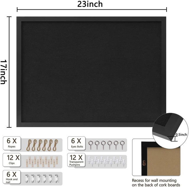 Alt view image 2 of 7 - Cork Board with Linen Black 2Pack,Bulletin Board 23"x17" Corkboards for Office Home School Message Board or Vision Board Decoration