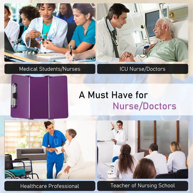 Alt view image 7 of 7 - Nursing Clipboard Foldable w/Nursing Edition Cheat Charts, 3 Layers Aluminum, Nurse Board w/Low Profile Clip&Pen Clip Pocket Blank for Nurses, Doctors, Dark Purple