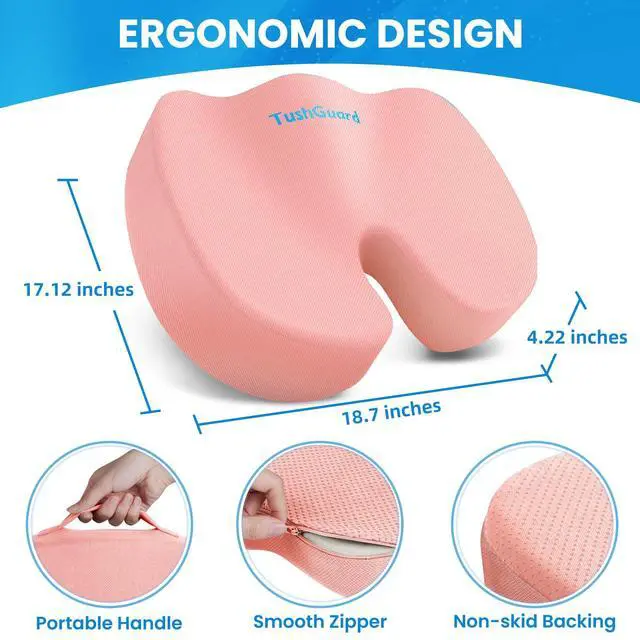 Alt view image 2 of 7 - Memory Foam Seat Cushion for Office Chair, Car Seat, Pink, XXL Office Chair Cushion for Car, Airplane - Chair Pad for Long Sitting Sciatica, Hip, Coccyx,Tailbone Pain Relief, Butt Pillow