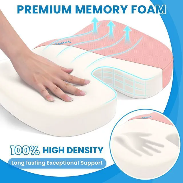 Alt view image 3 of 7 - Memory Foam Seat Cushion for Office Chair, Car Seat, Pink, XXL Office Chair Cushion for Car, Airplane - Chair Pad for Long Sitting Sciatica, Hip, Coccyx,Tailbone Pain Relief, Butt Pillow