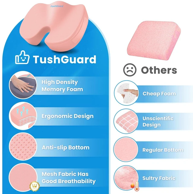 Alt view image 6 of 7 - Memory Foam Seat Cushion for Office Chair, Car Seat, Pink, XXL Office Chair Cushion for Car, Airplane - Chair Pad for Long Sitting Sciatica, Hip, Coccyx,Tailbone Pain Relief, Butt Pillow