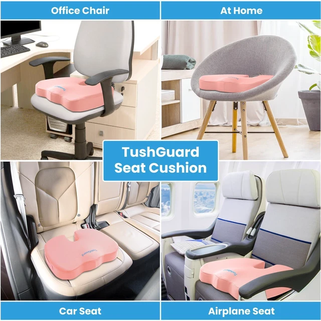 Alt view image 5 of 7 - Memory Foam Seat Cushion for Office Chair, Car Seat, Pink, XXL Office Chair Cushion for Car, Airplane - Chair Pad for Long Sitting Sciatica, Hip, Coccyx,Tailbone Pain Relief, Butt Pillow