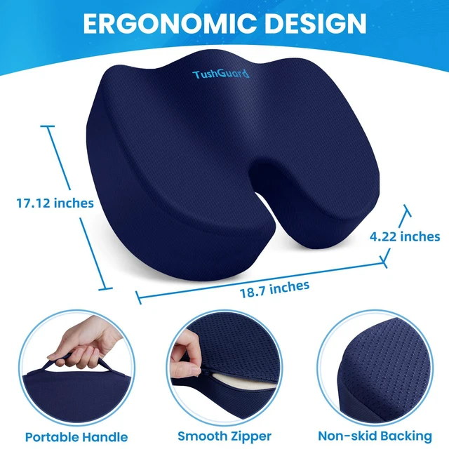 Alt view image 2 of 7 - Memory Foam Seat Cushion for Office Chair, Car Seat, Blue, XXL Office Chair Cushion for Car, Airplane - Chair Pad for Long Sitting Sciatica, Hip, Coccyx,Tailbone Pain Relief, Butt Pillow