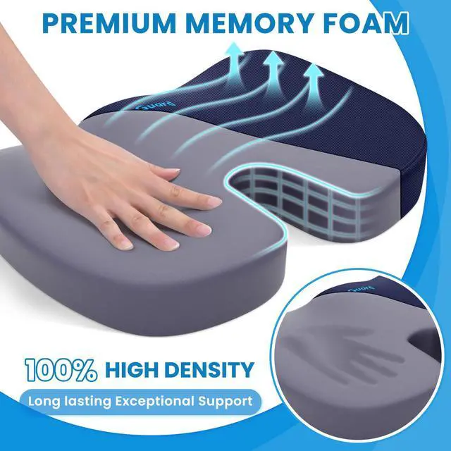 Alt view image 3 of 7 - Memory Foam Seat Cushion for Office Chair, Car Seat, Blue, XXL Office Chair Cushion for Car, Airplane - Chair Pad for Long Sitting Sciatica, Hip, Coccyx,Tailbone Pain Relief, Butt Pillow
