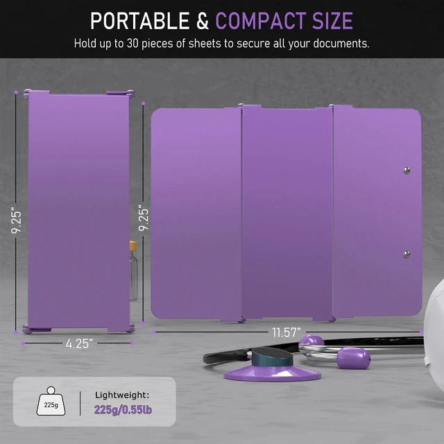 Alt view image 4 of 7 - Clipboard Foldable Without Edition Cheat Charts, 3 Layers Aluminum, Nurse Board w/Low Profile Clip&Pen Clip Pocket, Purple