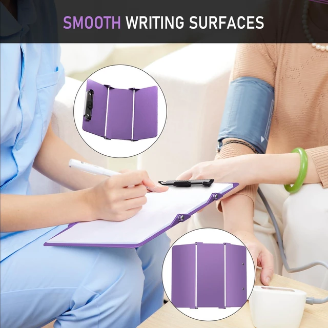 Alt view image 5 of 7 - Clipboard Foldable Without Edition Cheat Charts, 3 Layers Aluminum, Nurse Board w/Low Profile Clip&Pen Clip Pocket, Purple