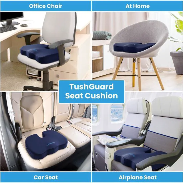 Alt view image 5 of 7 - Memory Foam Seat Cushion for Office Chair, Car Seat, Blue, XXL Office Chair Cushion for Car, Airplane - Chair Pad for Long Sitting Sciatica, Hip, Coccyx,Tailbone Pain Relief, Butt Pillow