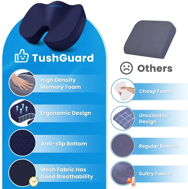 Alt view image 6 of 7 - Memory Foam Seat Cushion for Office Chair, Car Seat, Blue, XXL Office Chair Cushion for Car, Airplane - Chair Pad for Long Sitting Sciatica, Hip, Coccyx,Tailbone Pain Relief, Butt Pillow