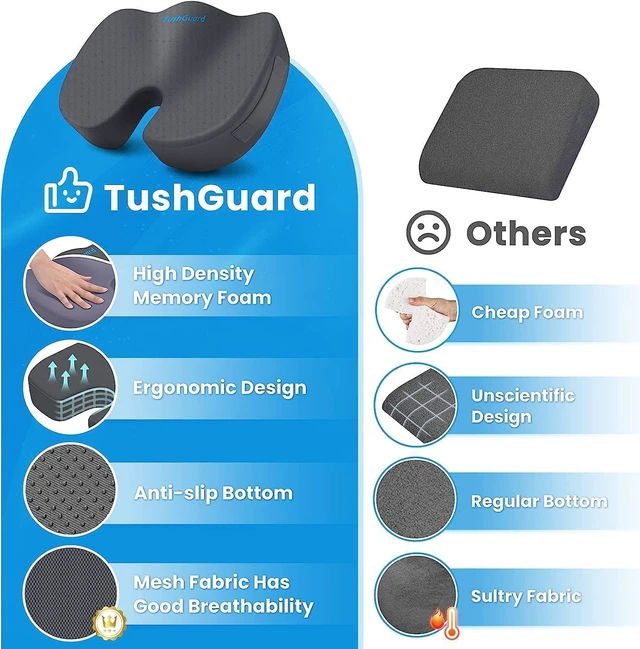 Alt view image 4 of 7 - Memory Foam Seat Cushion for Office Chair, Car Seat, Gray, XXL Office Chair Cushion for Car, Airplane - Chair Pad for Long Sitting Sciatica, Hip, Coccyx,Tailbone Pain Relief, Butt Pillow