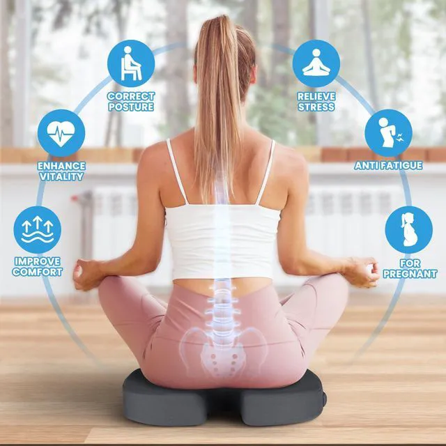 Alt view image 4 of 7 - Seat Cushion for Office Chair, Memory Foam Chair Cushion, Gray Office Chair Cushion for Car, Airplane - Chair Pad for Long Sitting Sciatica, Hip, Coccyx,Tailbone Pain Relief, Butt Pillow