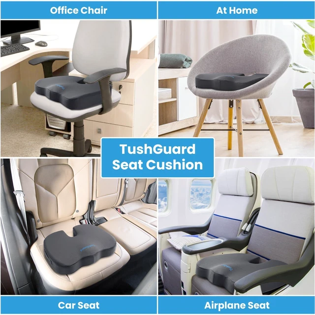 Alt view image 5 of 7 - Seat Cushion for Office Chair, Memory Foam Chair Cushion, Gray Office Chair Cushion for Car, Airplane - Chair Pad for Long Sitting Sciatica, Hip, Coccyx,Tailbone Pain Relief, Butt Pillow