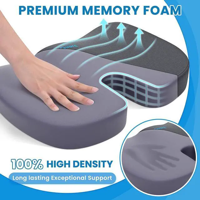 Alt view image 3 of 7 - Memory Foam Seat Cushion for Office Chair, Car Seat, Gray, XXL Office Chair Cushion for Car, Airplane - Chair Pad for Long Sitting Sciatica, Hip, Coccyx,Tailbone Pain Relief, Butt Pillow