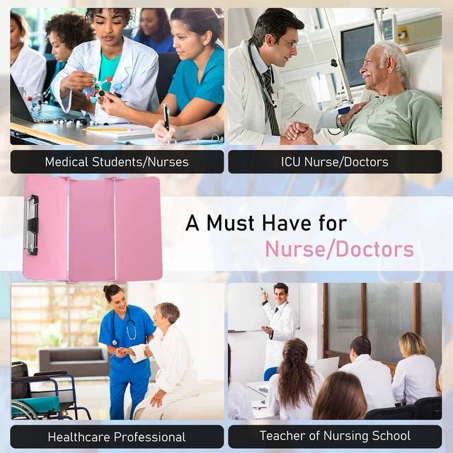 Alt view image 4 of 7 - Nursing Clipboard Foldable, Foldable Clip Board w/Nursing Edition Cheat Charts, 3 Layers Aluminum, Nurse Plank w/Low Profile Clip&Pen Clip Pocket for Students, Nurses and Doctors, Pink