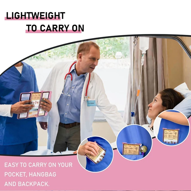 Alt view image 7 of 7 - Nursing Clipboard Foldable, Foldable Clip Board w/Nursing Edition Cheat Charts, 3 Layers Aluminum, Nurse Plank w/Low Profile Clip&Pen Clip Pocket for Students, Nurses and Doctors, Pink