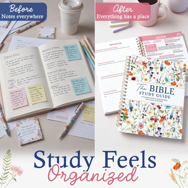 Alt view image 2 of 7 - Bible Study Guides 66 Pages Journal for Women, Spiral Notebook 8.5 x 11 Wildflower Prayer Devotional Supplies - Saints Label with Reflection Note, Prayer Prompts, Christian Gift Idea