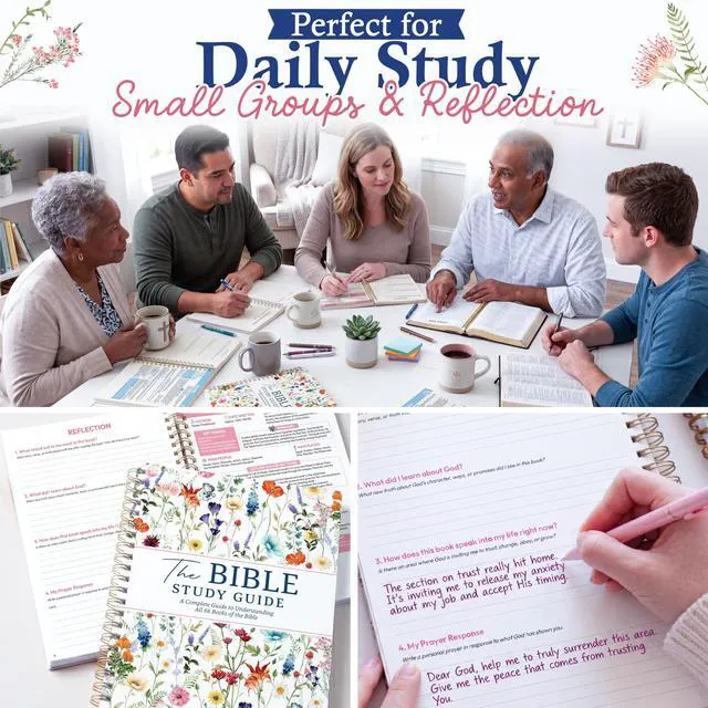 Alt view image 5 of 7 - Bible Study Guides 66 Pages Journal for Women, Spiral Notebook 8.5 x 11 Wildflower Prayer Devotional Supplies - Saints Label with Reflection Note, Prayer Prompts, Christian Gift Idea