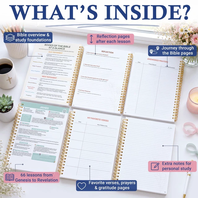 Alt view image 4 of 7 - Bible Study Guides 66 Pages Journal for Women, Spiral Notebook 8.5 x 11 Wildflower Prayer Devotional Supplies - Saints Label with Reflection Note, Prayer Prompts, Christian Gift Idea