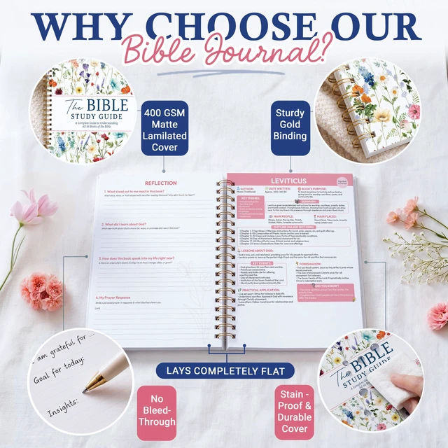 Alt view image 6 of 7 - Bible Study Guides 66 Pages Journal for Women, Spiral Notebook 8.5 x 11 Wildflower Prayer Devotional Supplies - Saints Label with Reflection Note, Prayer Prompts, Christian Gift Idea